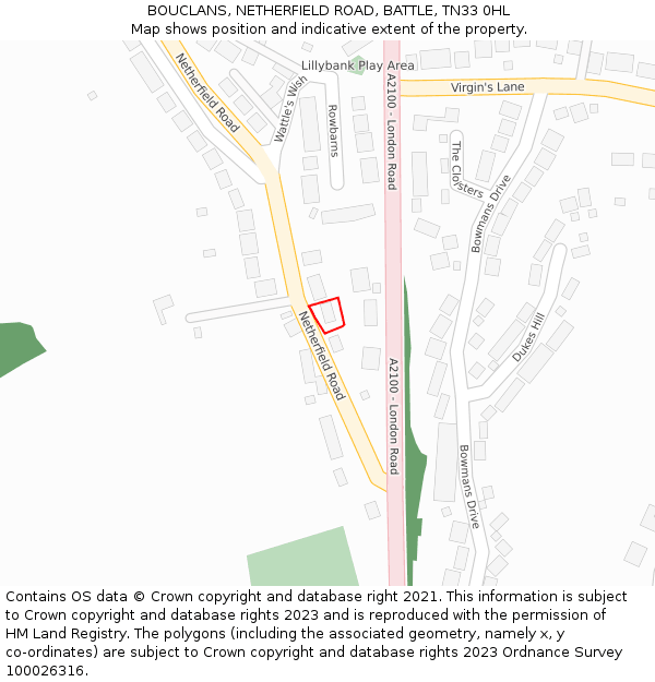 BOUCLANS, NETHERFIELD ROAD, BATTLE, TN33 0HL: Location map and indicative extent of plot