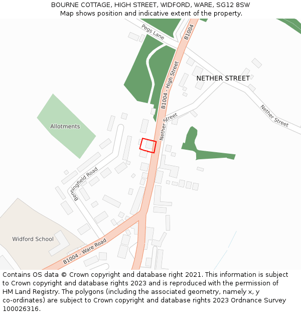 BOURNE COTTAGE, HIGH STREET, WIDFORD, WARE, SG12 8SW: Location map and indicative extent of plot
