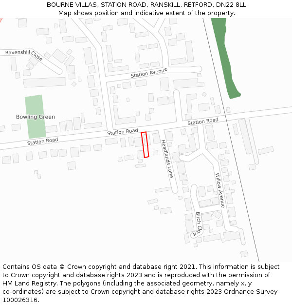 BOURNE VILLAS, STATION ROAD, RANSKILL, RETFORD, DN22 8LL: Location map and indicative extent of plot