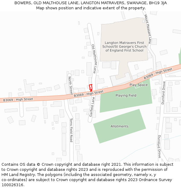 BOWERS, OLD MALTHOUSE LANE, LANGTON MATRAVERS, SWANAGE, BH19 3JA: Location map and indicative extent of plot