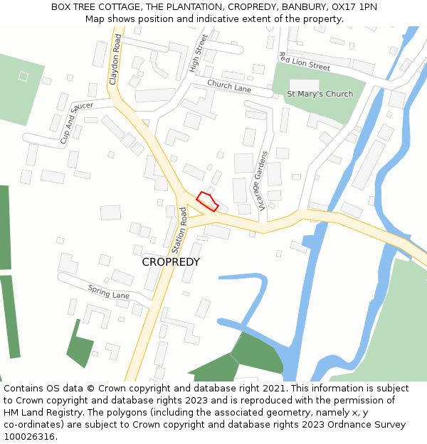 BOX TREE COTTAGE, THE PLANTATION, CROPREDY, BANBURY, OX17 1PN: Location map and indicative extent of plot