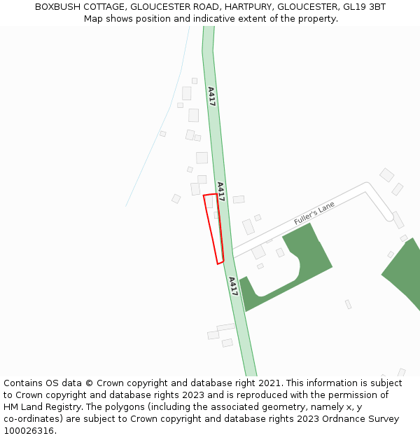 BOXBUSH COTTAGE, GLOUCESTER ROAD, HARTPURY, GLOUCESTER, GL19 3BT: Location map and indicative extent of plot