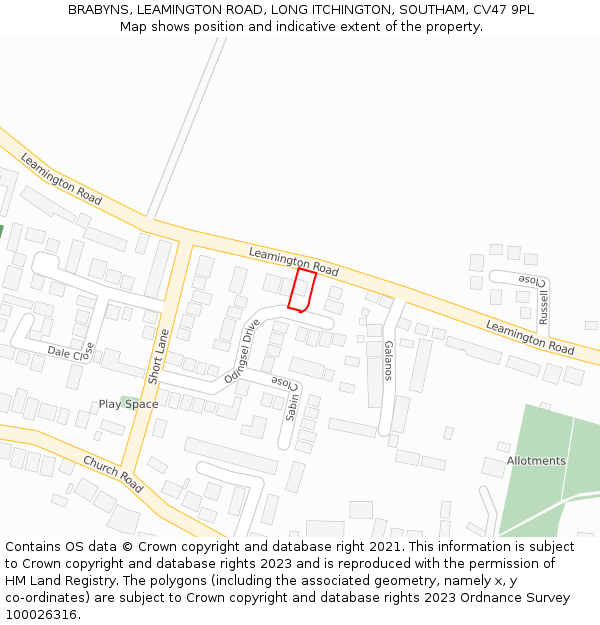 BRABYNS, LEAMINGTON ROAD, LONG ITCHINGTON, SOUTHAM, CV47 9PL: Location map and indicative extent of plot