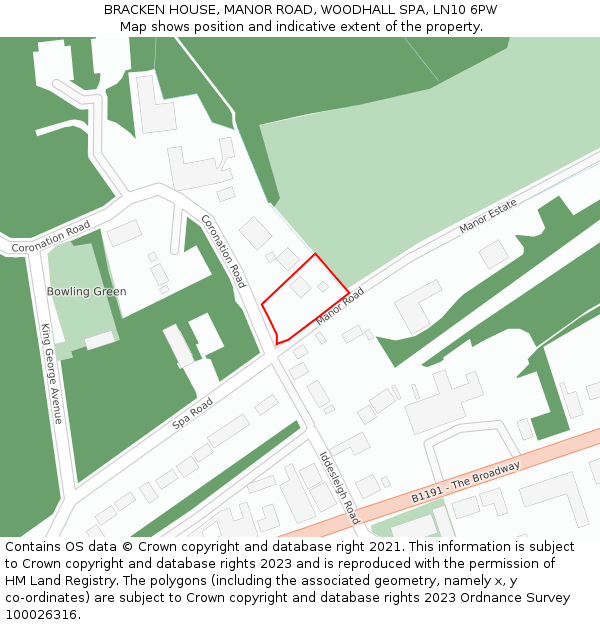 BRACKEN HOUSE, MANOR ROAD, WOODHALL SPA, LN10 6PW: Location map and indicative extent of plot