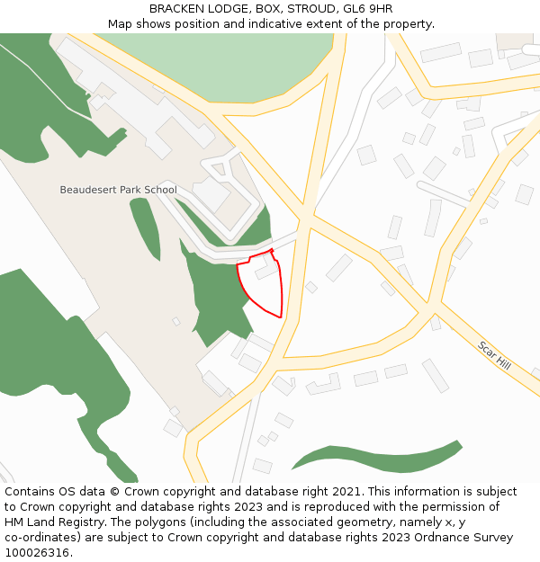 BRACKEN LODGE, BOX, STROUD, GL6 9HR: Location map and indicative extent of plot