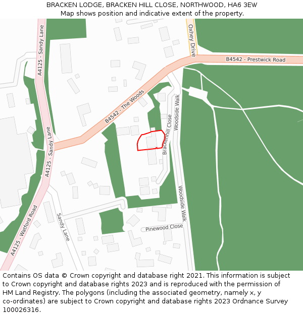 BRACKEN LODGE, BRACKEN HILL CLOSE, NORTHWOOD, HA6 3EW: Location map and indicative extent of plot