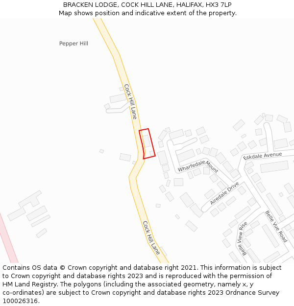 BRACKEN LODGE, COCK HILL LANE, HALIFAX, HX3 7LP: Location map and indicative extent of plot