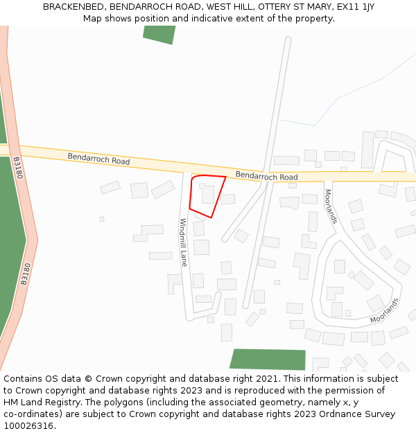 BRACKENBED, BENDARROCH ROAD, WEST HILL, OTTERY ST MARY, EX11 1JY: Location map and indicative extent of plot