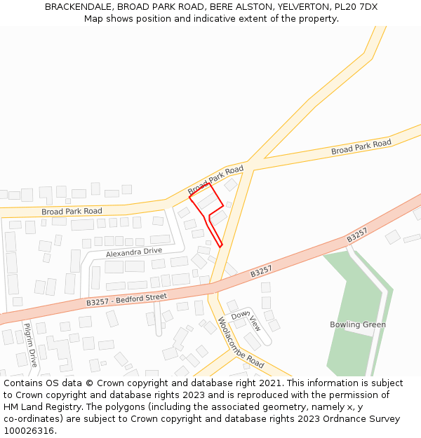 BRACKENDALE, BROAD PARK ROAD, BERE ALSTON, YELVERTON, PL20 7DX: Location map and indicative extent of plot
