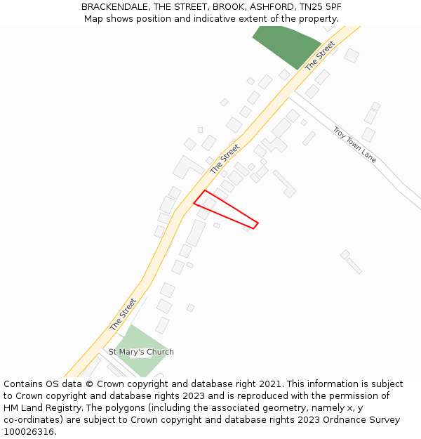 BRACKENDALE, THE STREET, BROOK, ASHFORD, TN25 5PF: Location map and indicative extent of plot