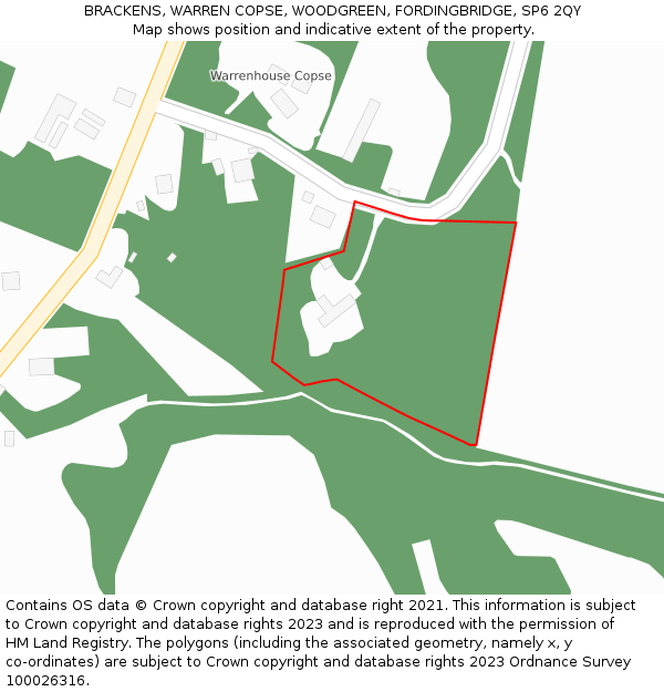 BRACKENS, WARREN COPSE, WOODGREEN, FORDINGBRIDGE, SP6 2QY: Location map and indicative extent of plot