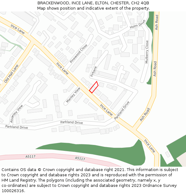 BRACKENWOOD, INCE LANE, ELTON, CHESTER, CH2 4QB: Location map and indicative extent of plot