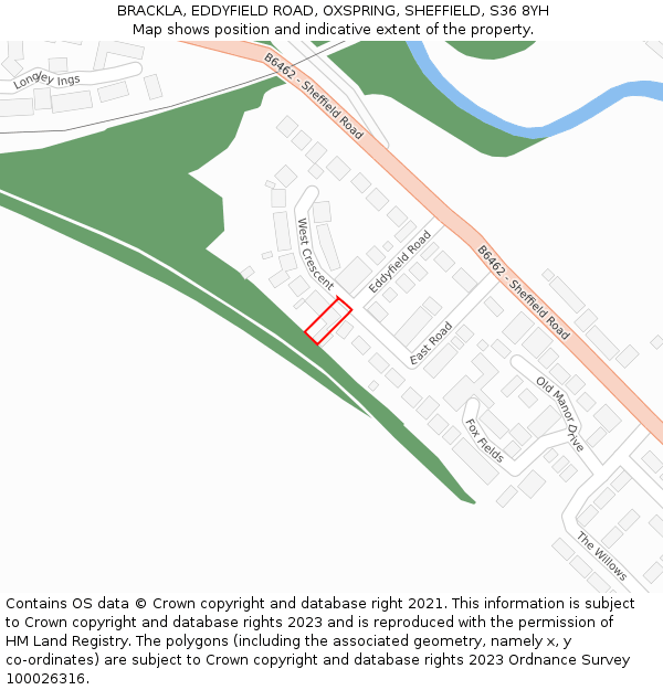BRACKLA, EDDYFIELD ROAD, OXSPRING, SHEFFIELD, S36 8YH: Location map and indicative extent of plot