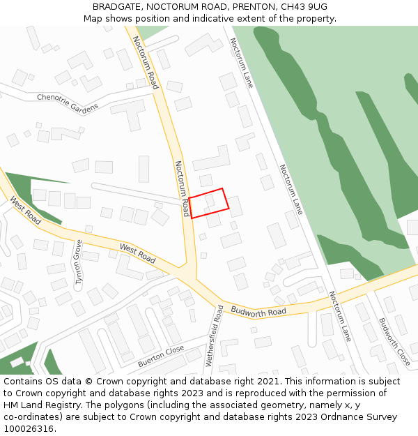 BRADGATE, NOCTORUM ROAD, PRENTON, CH43 9UG: Location map and indicative extent of plot