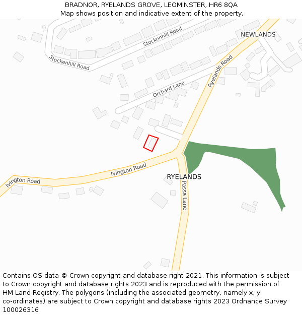 BRADNOR, RYELANDS GROVE, LEOMINSTER, HR6 8QA: Location map and indicative extent of plot
