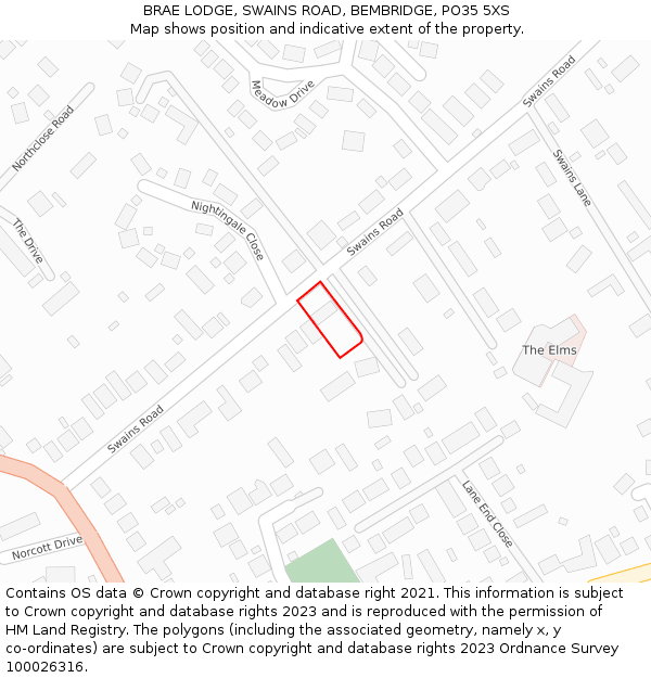 BRAE LODGE, SWAINS ROAD, BEMBRIDGE, PO35 5XS: Location map and indicative extent of plot
