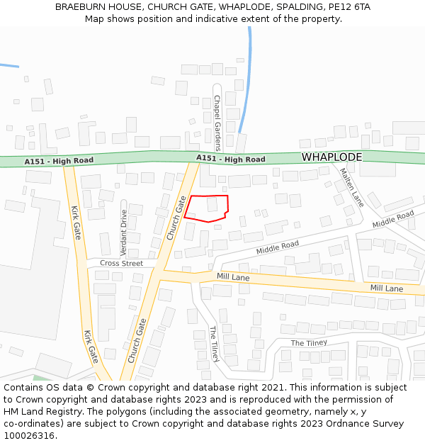 BRAEBURN HOUSE, CHURCH GATE, WHAPLODE, SPALDING, PE12 6TA: Location map and indicative extent of plot