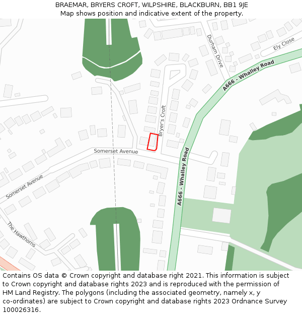 BRAEMAR, BRYERS CROFT, WILPSHIRE, BLACKBURN, BB1 9JE: Location map and indicative extent of plot
