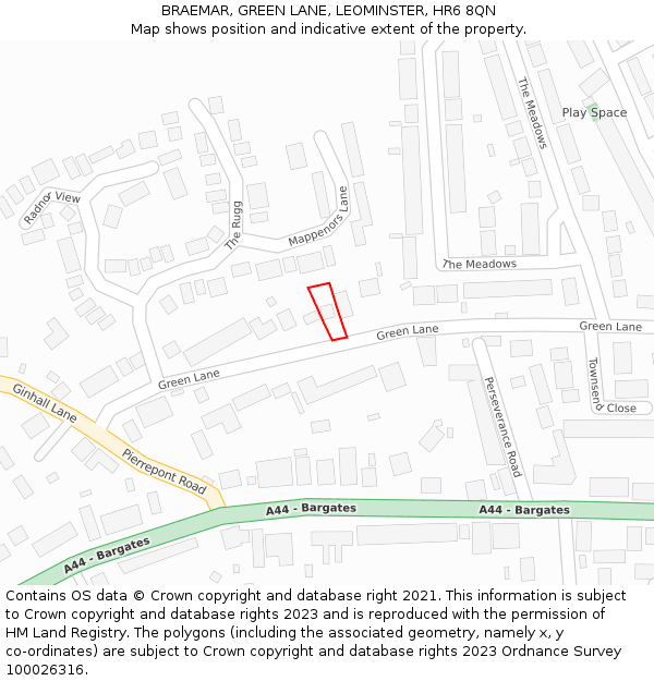BRAEMAR, GREEN LANE, LEOMINSTER, HR6 8QN: Location map and indicative extent of plot