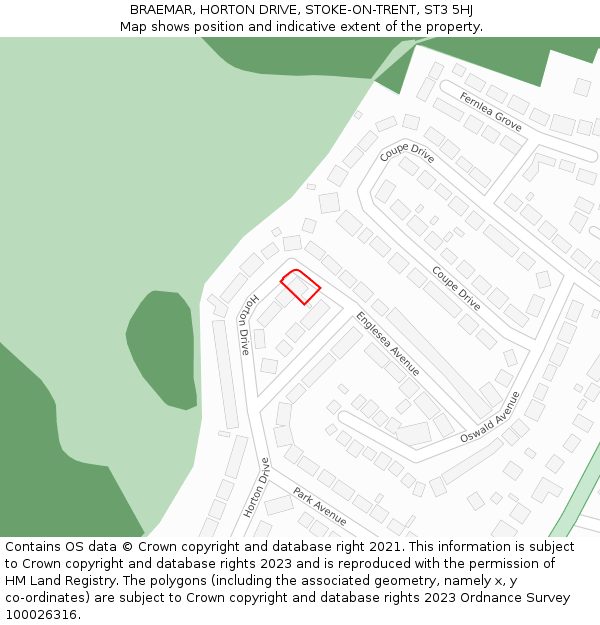 BRAEMAR, HORTON DRIVE, STOKE-ON-TRENT, ST3 5HJ: Location map and indicative extent of plot