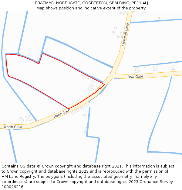 BRAEMAR, NORTHGATE, GOSBERTON, SPALDING, PE11 4LJ: Location map and indicative extent of plot