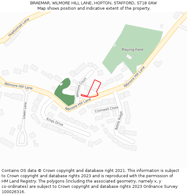 BRAEMAR, WILMORE HILL LANE, HOPTON, STAFFORD, ST18 0AW: Location map and indicative extent of plot