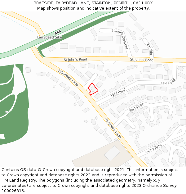BRAESIDE, FAIRYBEAD LANE, STAINTON, PENRITH, CA11 0DX: Location map and indicative extent of plot