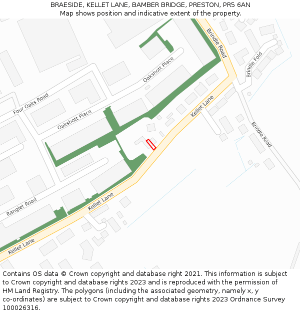BRAESIDE, KELLET LANE, BAMBER BRIDGE, PRESTON, PR5 6AN: Location map and indicative extent of plot