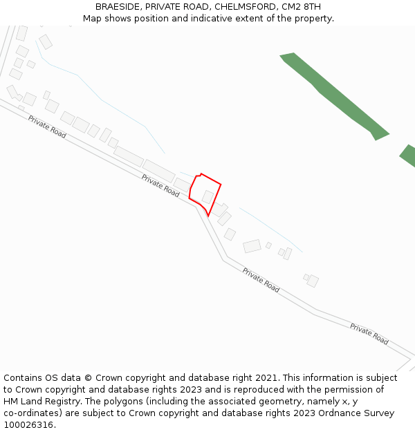BRAESIDE, PRIVATE ROAD, CHELMSFORD, CM2 8TH: Location map and indicative extent of plot