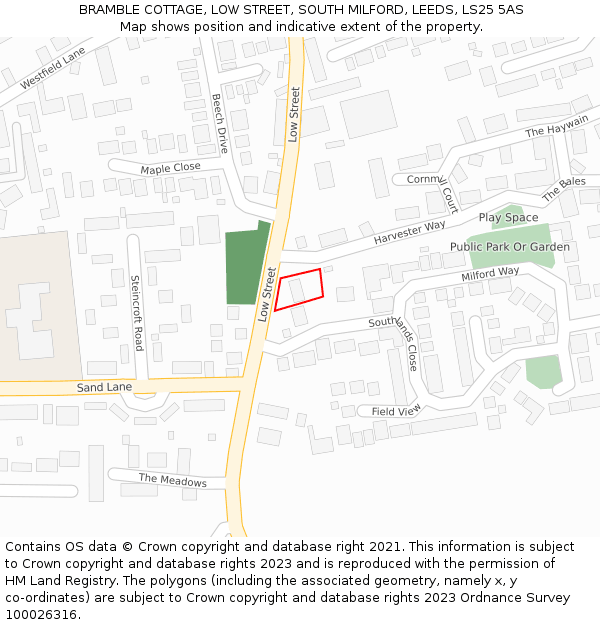 BRAMBLE COTTAGE, LOW STREET, SOUTH MILFORD, LEEDS, LS25 5AS: Location map and indicative extent of plot