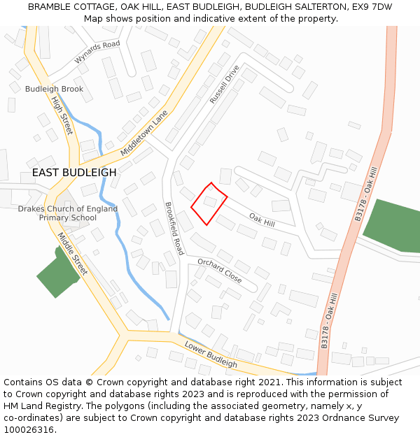 BRAMBLE COTTAGE, OAK HILL, EAST BUDLEIGH, BUDLEIGH SALTERTON, EX9 7DW: Location map and indicative extent of plot
