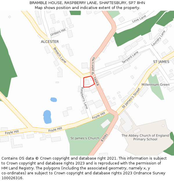 BRAMBLE HOUSE, RASPBERRY LANE, SHAFTESBURY, SP7 8HN: Location map and indicative extent of plot