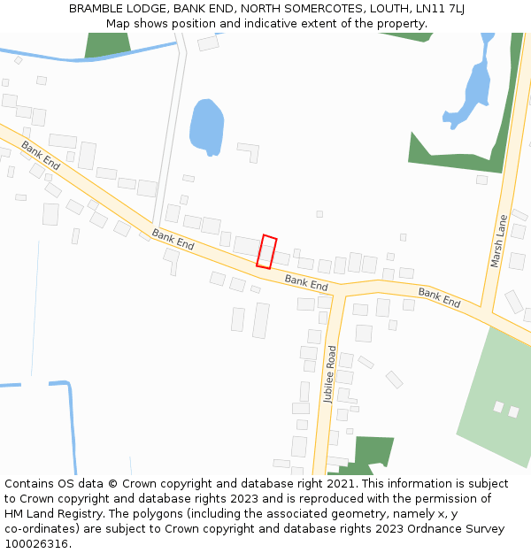 BRAMBLE LODGE, BANK END, NORTH SOMERCOTES, LOUTH, LN11 7LJ: Location map and indicative extent of plot