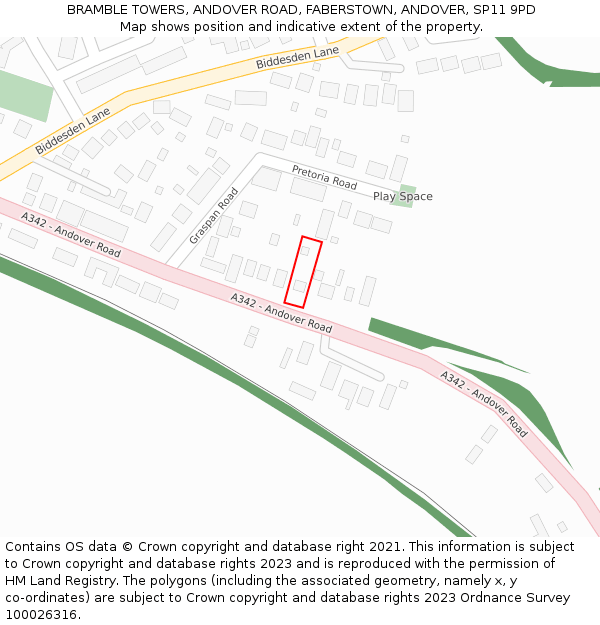 BRAMBLE TOWERS, ANDOVER ROAD, FABERSTOWN, ANDOVER, SP11 9PD: Location map and indicative extent of plot