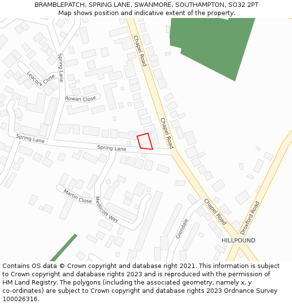 BRAMBLEPATCH, SPRING LANE, SWANMORE, SOUTHAMPTON, SO32 2PT: Location map and indicative extent of plot