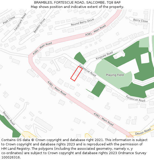 BRAMBLES, FORTESCUE ROAD, SALCOMBE, TQ8 8AP: Location map and indicative extent of plot