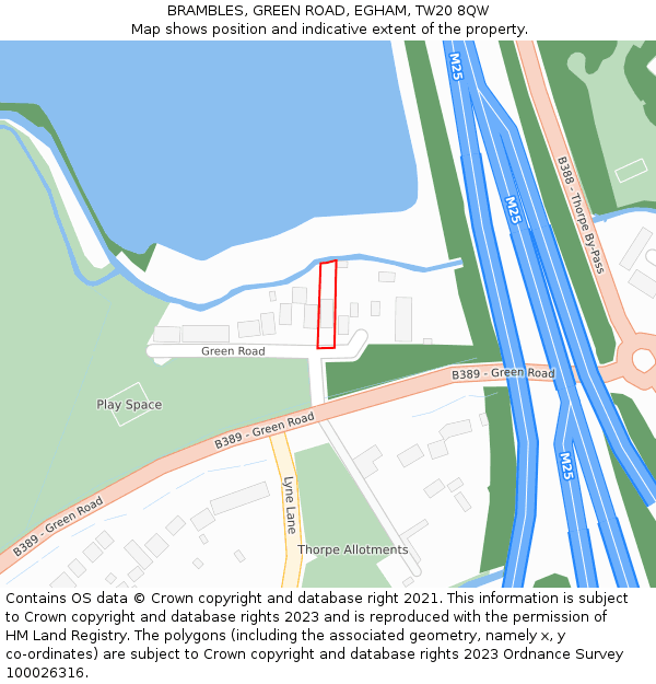 BRAMBLES, GREEN ROAD, EGHAM, TW20 8QW: Location map and indicative extent of plot