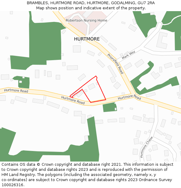 BRAMBLES, HURTMORE ROAD, HURTMORE, GODALMING, GU7 2RA: Location map and indicative extent of plot