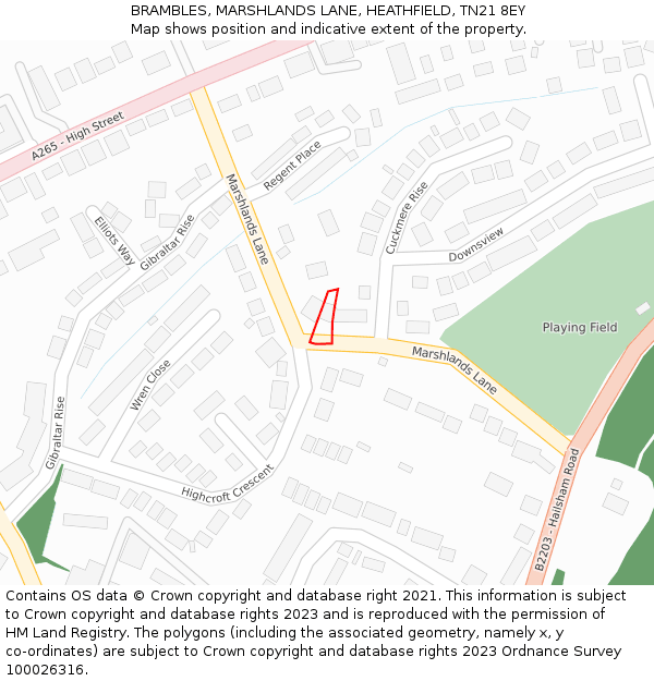BRAMBLES, MARSHLANDS LANE, HEATHFIELD, TN21 8EY: Location map and indicative extent of plot