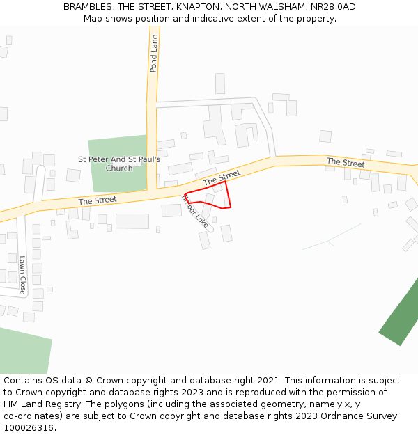 BRAMBLES, THE STREET, KNAPTON, NORTH WALSHAM, NR28 0AD: Location map and indicative extent of plot