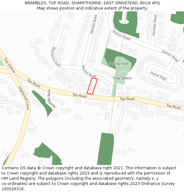 BRAMBLES, TOP ROAD, SHARPTHORNE, EAST GRINSTEAD, RH19 4PQ: Location map and indicative extent of plot