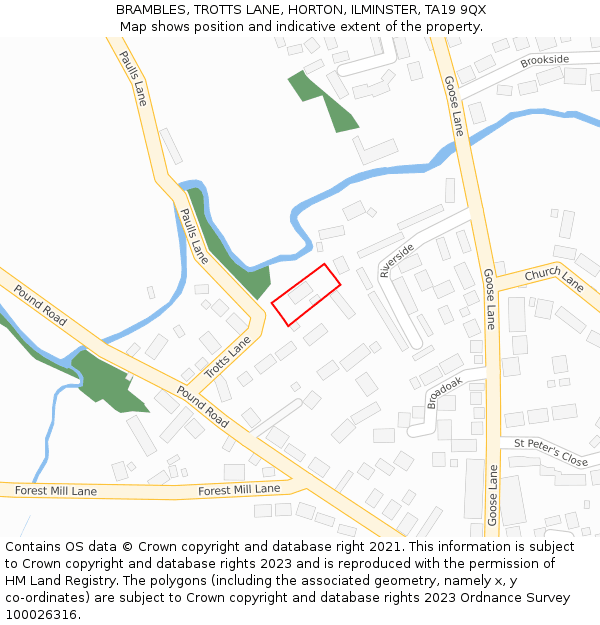BRAMBLES, TROTTS LANE, HORTON, ILMINSTER, TA19 9QX: Location map and indicative extent of plot