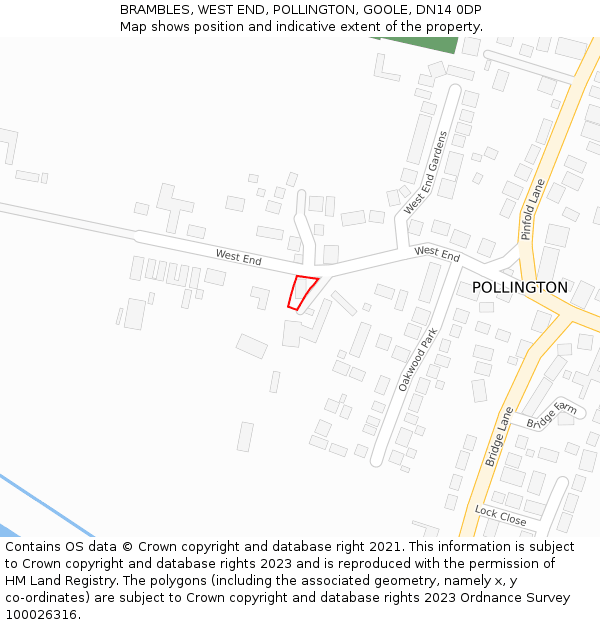 BRAMBLES, WEST END, POLLINGTON, GOOLE, DN14 0DP: Location map and indicative extent of plot
