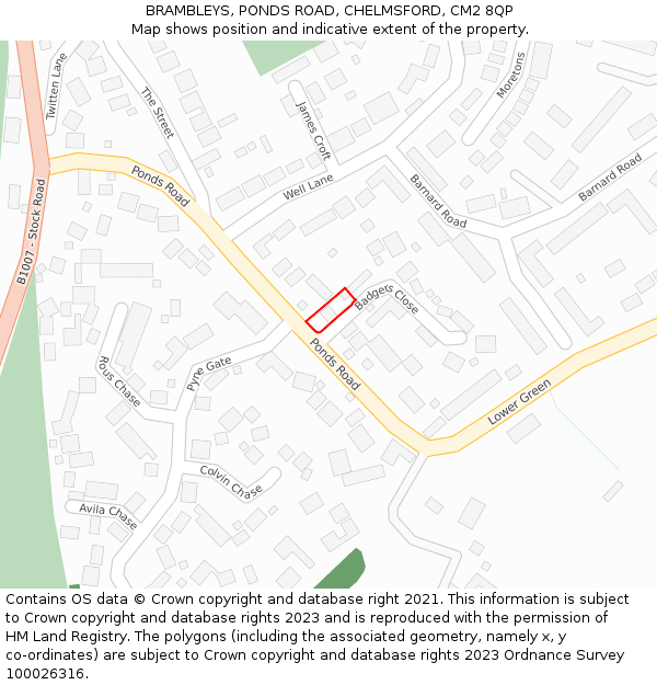 BRAMBLEYS, PONDS ROAD, CHELMSFORD, CM2 8QP: Location map and indicative extent of plot