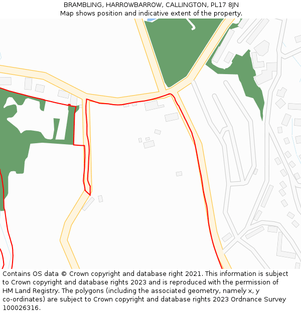 BRAMBLING, HARROWBARROW, CALLINGTON, PL17 8JN: Location map and indicative extent of plot