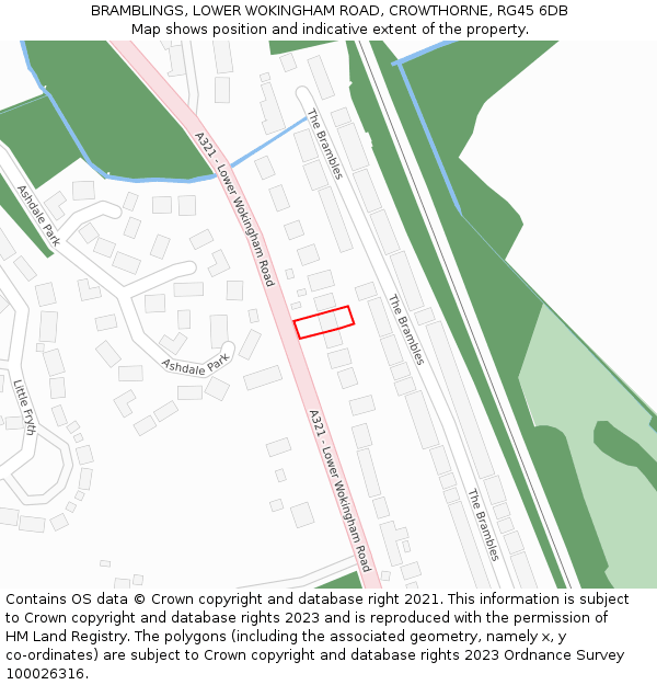 BRAMBLINGS, LOWER WOKINGHAM ROAD, CROWTHORNE, RG45 6DB: Location map and indicative extent of plot