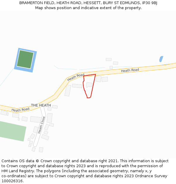 BRAMERTON FIELD, HEATH ROAD, HESSETT, BURY ST EDMUNDS, IP30 9BJ: Location map and indicative extent of plot