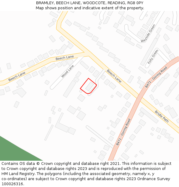 BRAMLEY, BEECH LANE, WOODCOTE, READING, RG8 0PY: Location map and indicative extent of plot