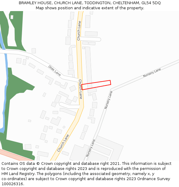BRAMLEY HOUSE, CHURCH LANE, TODDINGTON, CHELTENHAM, GL54 5DQ: Location map and indicative extent of plot