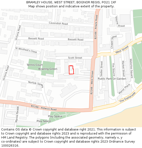 BRAMLEY HOUSE, WEST STREET, BOGNOR REGIS, PO21 1XF: Location map and indicative extent of plot